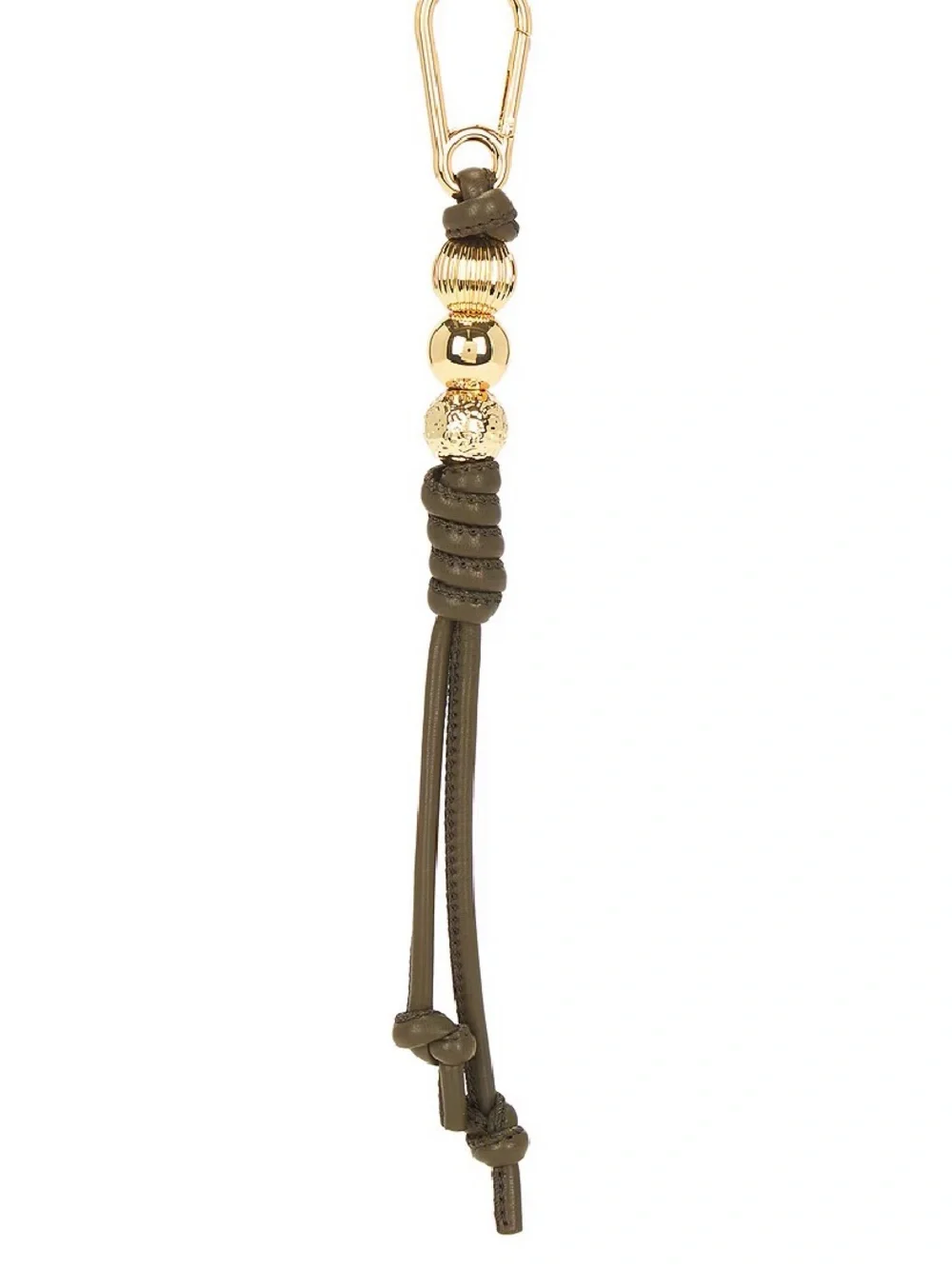 Veronica Beard Gold Bead Olive Green Leather Tassel Bag Charm